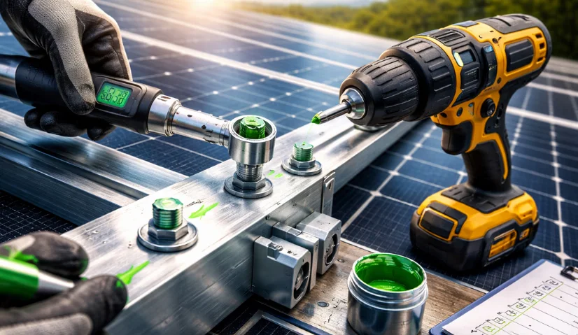 A importância dos torques corretos e da marcação de parafusos na fixação de estruturas solares